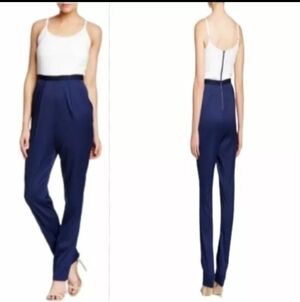 NWT ALICE + OLIVIA Harlan Two-Tone Jumpsuit Navy/Ivory Size 6 Small $425